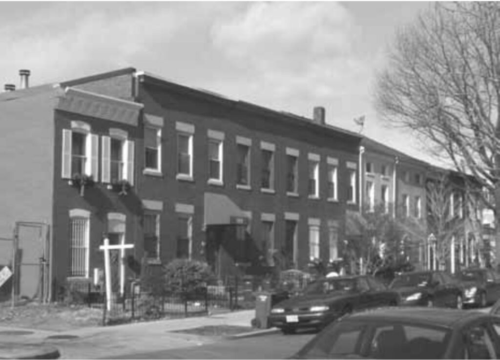 An image of row houses in the Shaw Neighborhood of Washington, DC.
