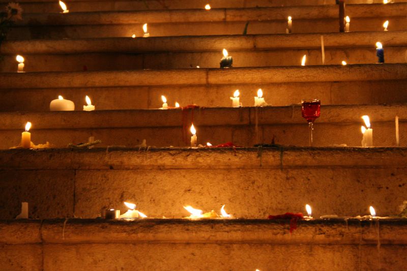 Candles arranged for a vigil.