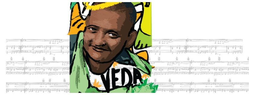 An illustration of the late Street Sense Veda Simpson showing her passion for Music and her faith in God.
