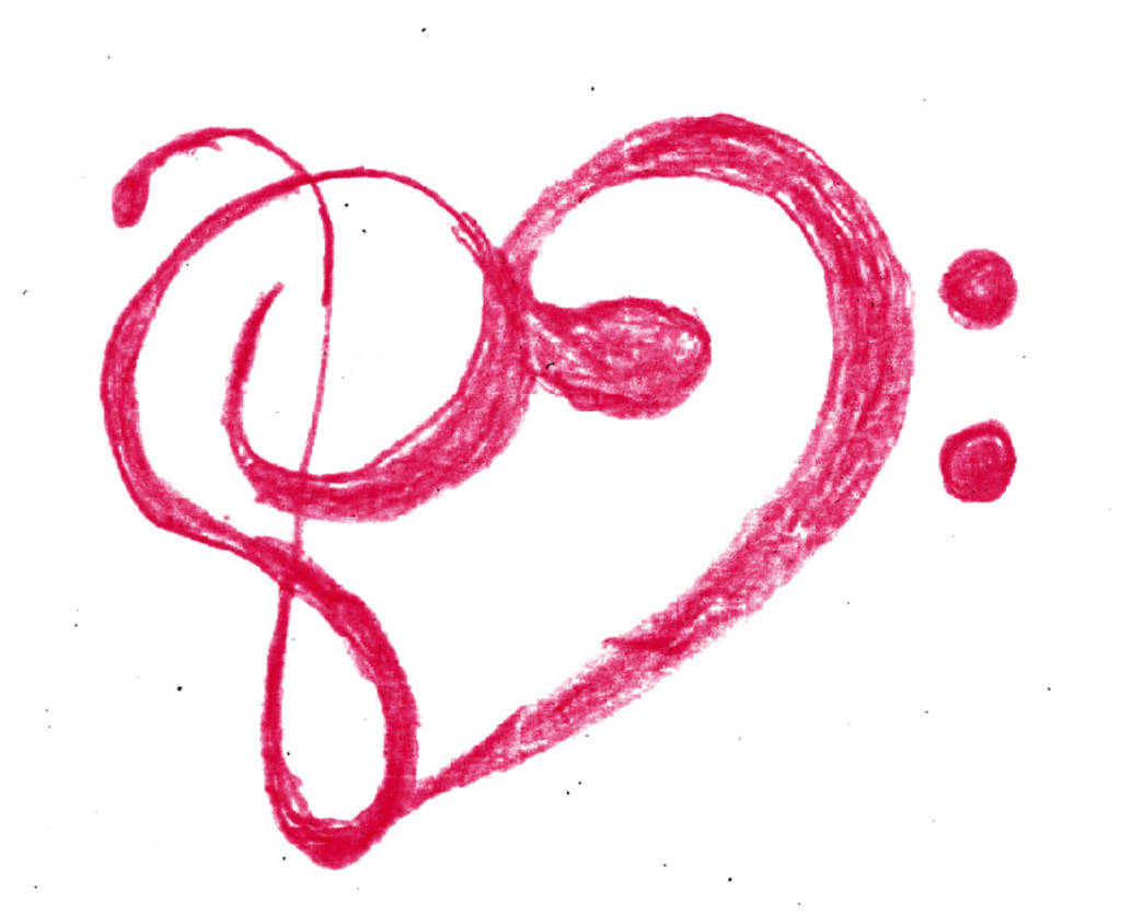 a heart constructed from a treble and bass clef.
