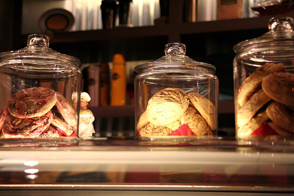 Three cookie jars on a counter