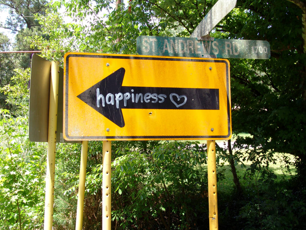 Spray Painted Sign - Reads 'Happiness'