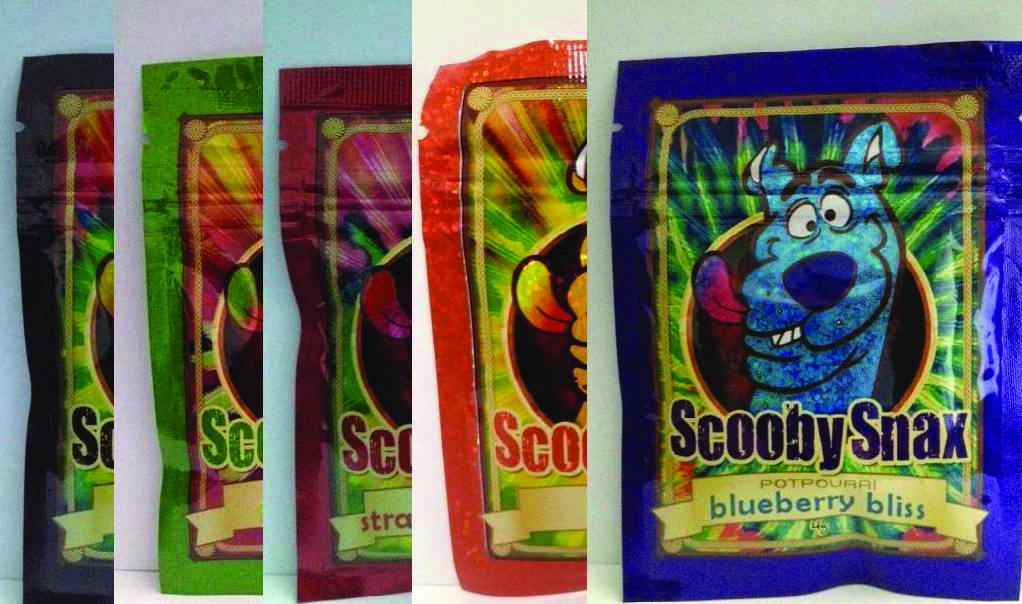 Photo of packaging for the synthetic drug Scooby Snax, which is often sold as potpourri.