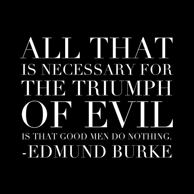 Quote: "All that is necessary for the triumph of evil is that good men do nothing." (Edmund Burke)