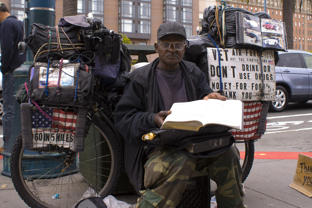 A homeless veteran on the streets.