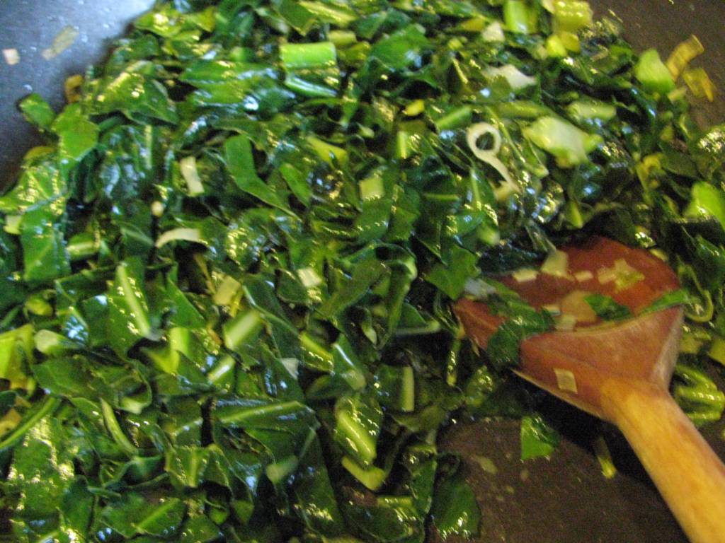 Collard greens in pan