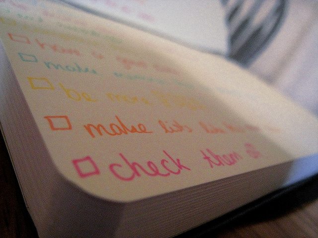 A colored checklist of things to do