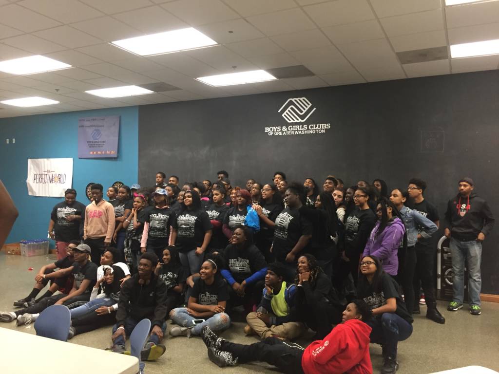 Group photo of teens at THEARC in Southeast D.C. during a day of service to honor Martin Luther King, Jr.
