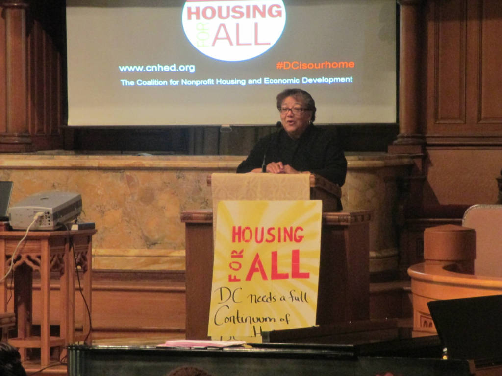 At-Large Councilmember Antia Bonds speaks at a housing rally.