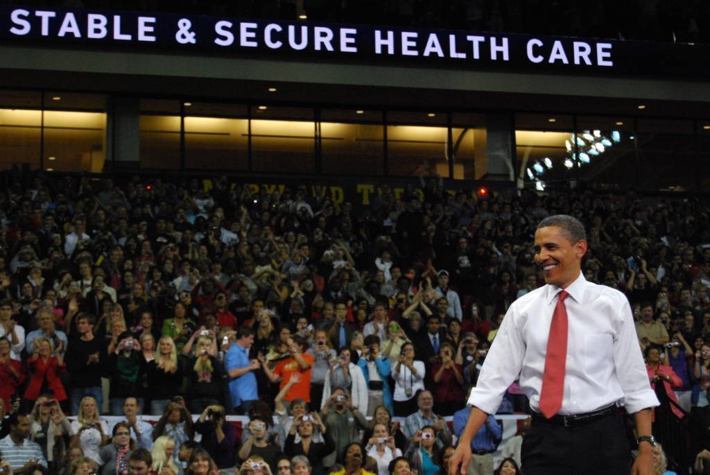 President Obama speaks at a healthcare event.