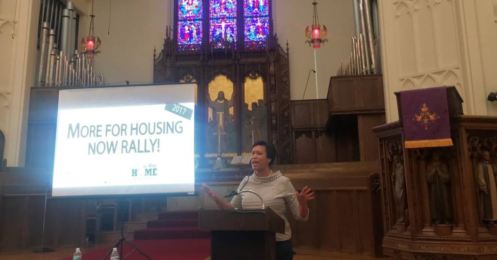 Mayor Muriel Bowser speaks at the More for Housing Now rally