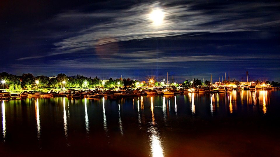 Tourist Night Sky Night Harbor City Water