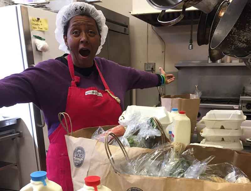 Chef Christina in the Kitchen at Charlie's Place receives new food donations with joy.