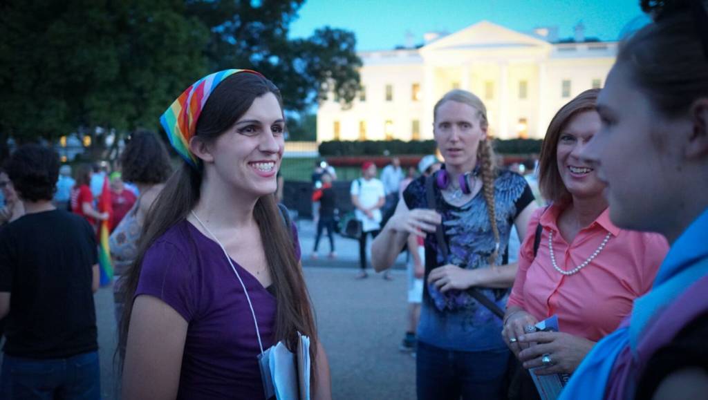 Danica Roem at a July 26 protest in front at the White House against President Trump's transgender military ban