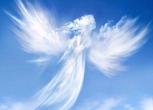 A photo of clouds in the shape of an angel.