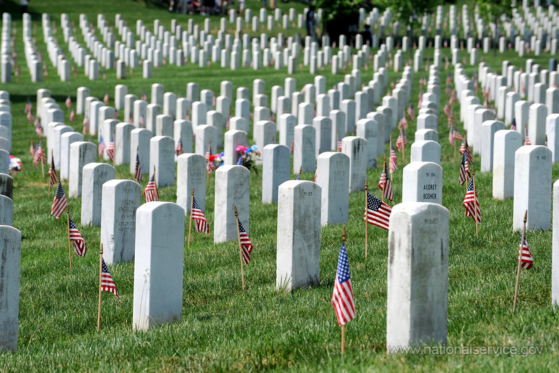 Arlington National Cemetery with American flags on each grave