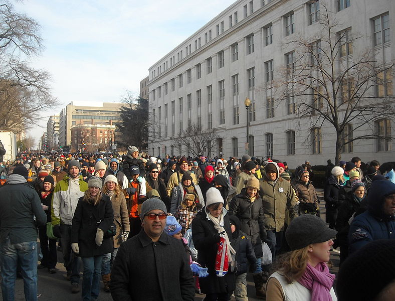Photograph of crowded street in Washington D.C.