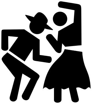 Cartoon Image of a man and a women dancing.