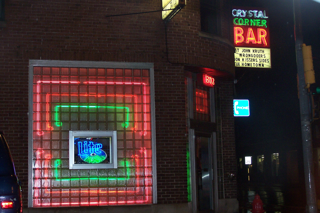 A photograph of a neighborhood corner bar.