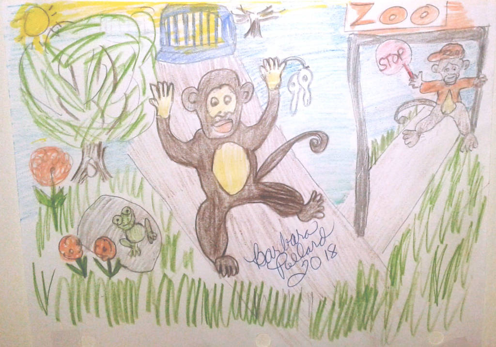 Illustration of a monkey escaping a zoo