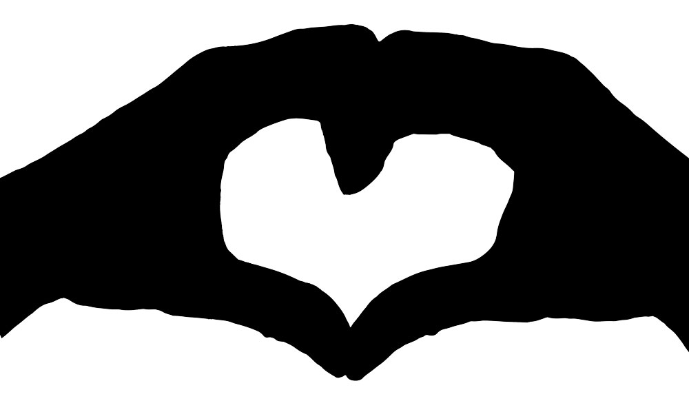 An illustration of a silhouette of two hands forming a heart shape between them.