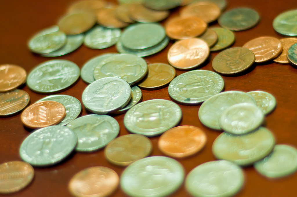 Photo of coins on a desktop