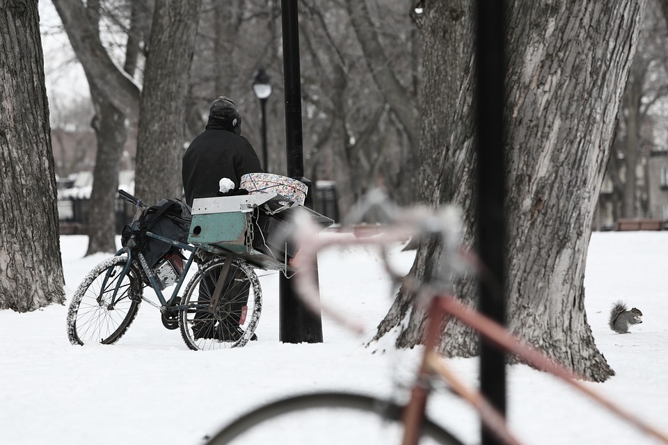 Homeless, Bike, Snow, Winter, Scene, Cold, Poverty
