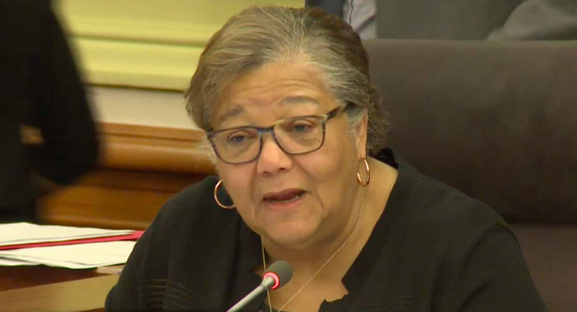 Color image of Councilmember Anita Bonds introducing legislation at a February 5 meeting