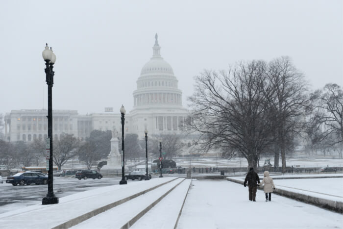Photo of the Capitol in the snow.