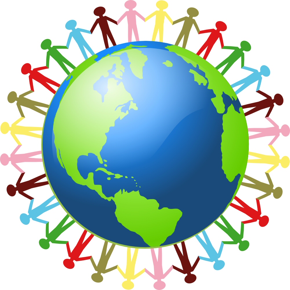 Clipart of the Earth with people holding hands.
