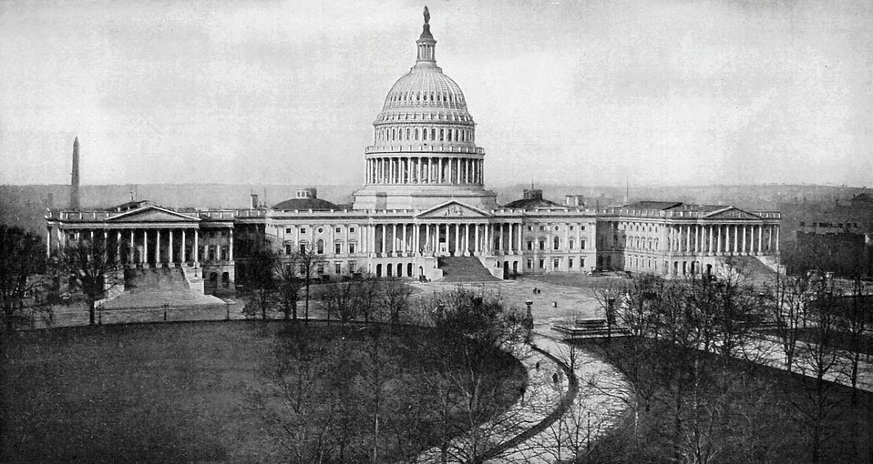 Photo of the Capitol Building in grayscale.