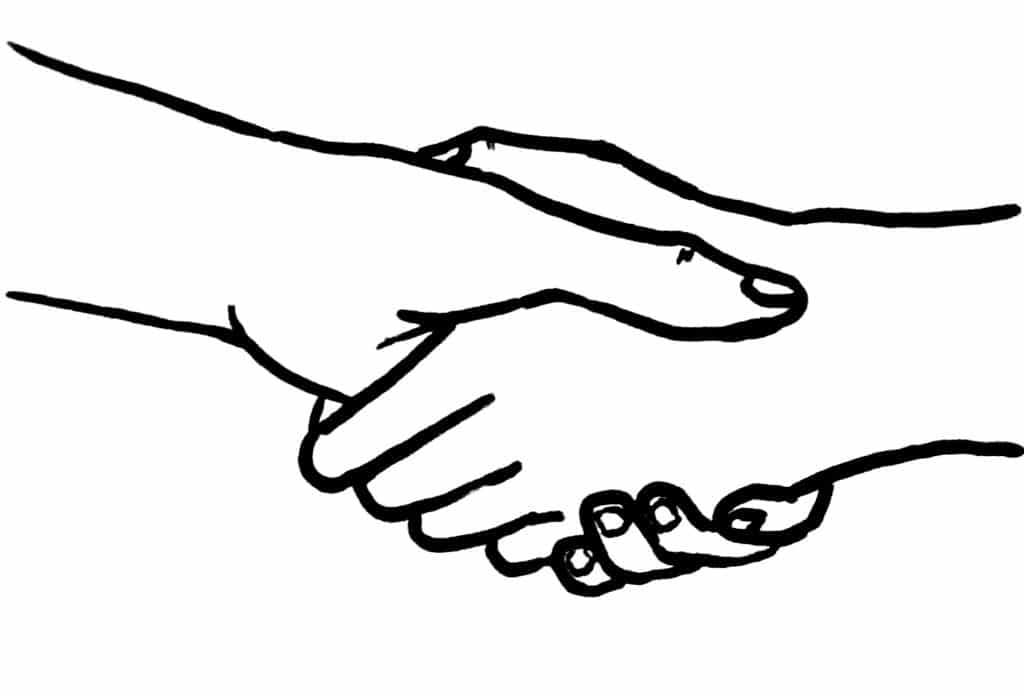 A photo of a sketch of two hands holding each other.