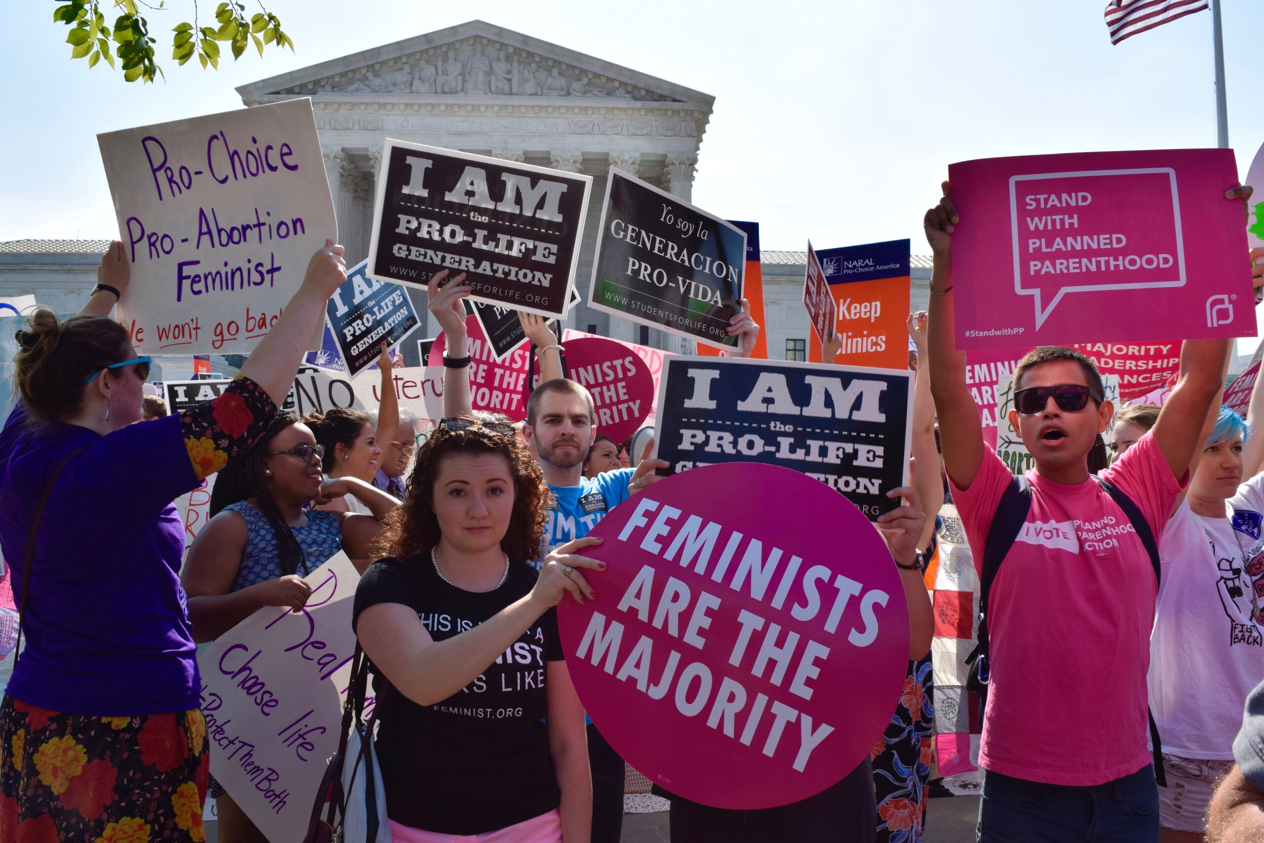 A photo showing a protest outside of the Supreme Court regarding abortion rights.