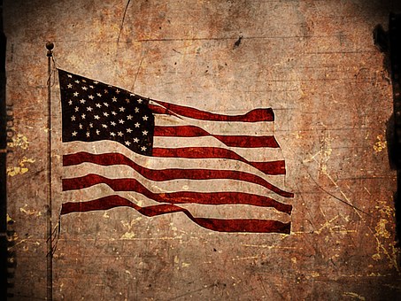 The American flag on distressed parchment.