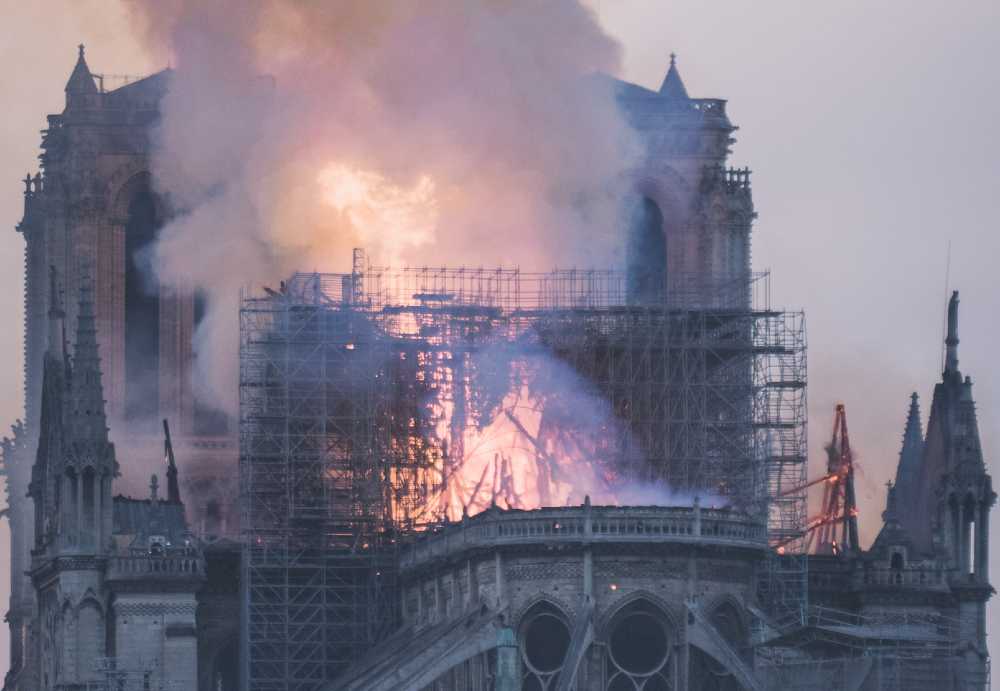 Photo of the Notre Dame burning.