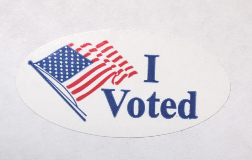A sticker that says "I Voted".