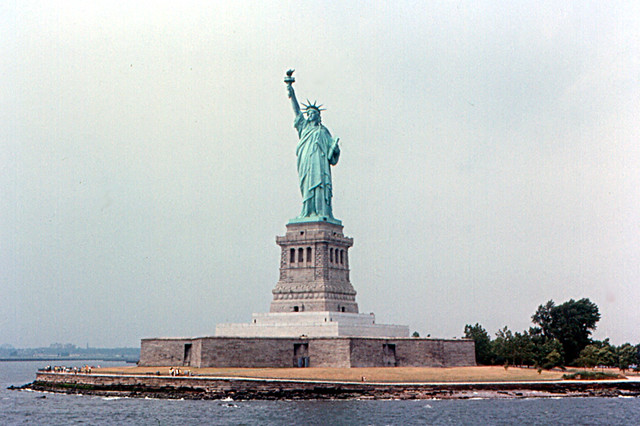 A photo showing the Statue of Liberty.
