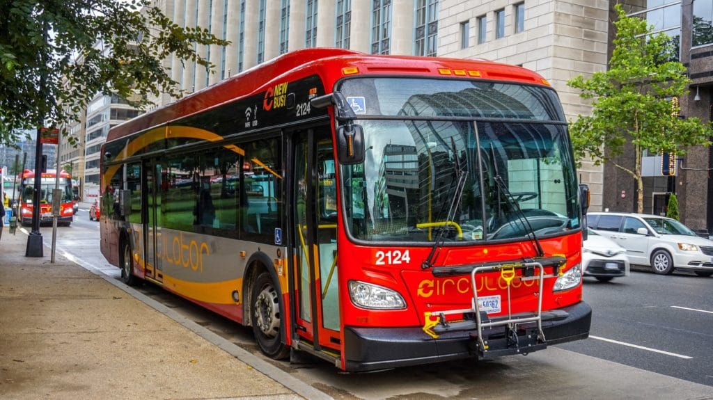 A D.C. Circulator bus on the street.