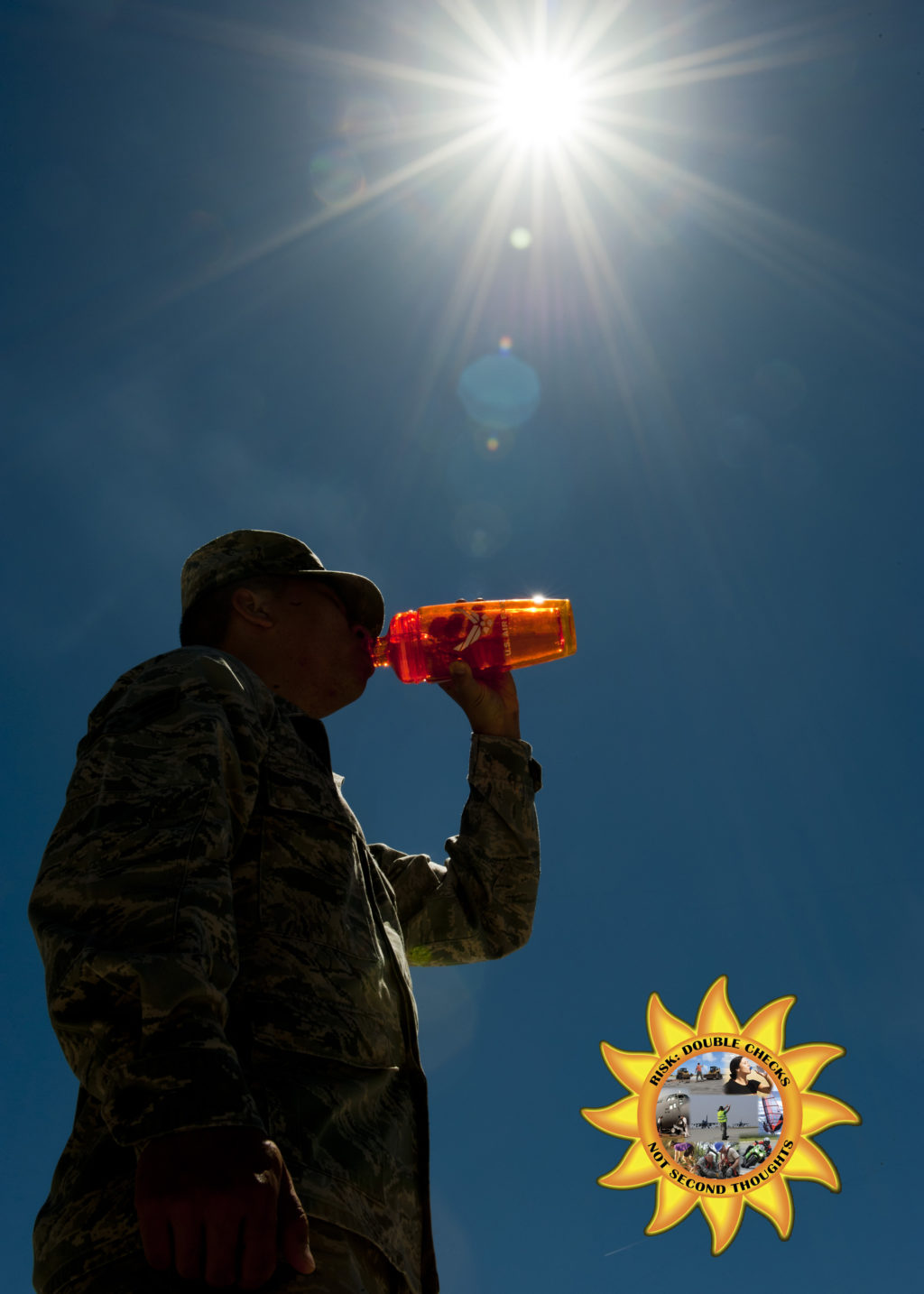 An image of a man drinking water under the sun