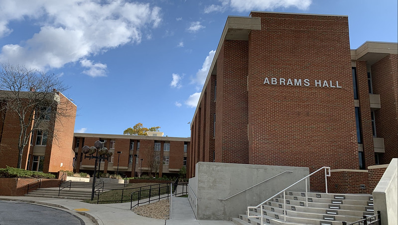 Image of a building labeled "Abrams Hall"