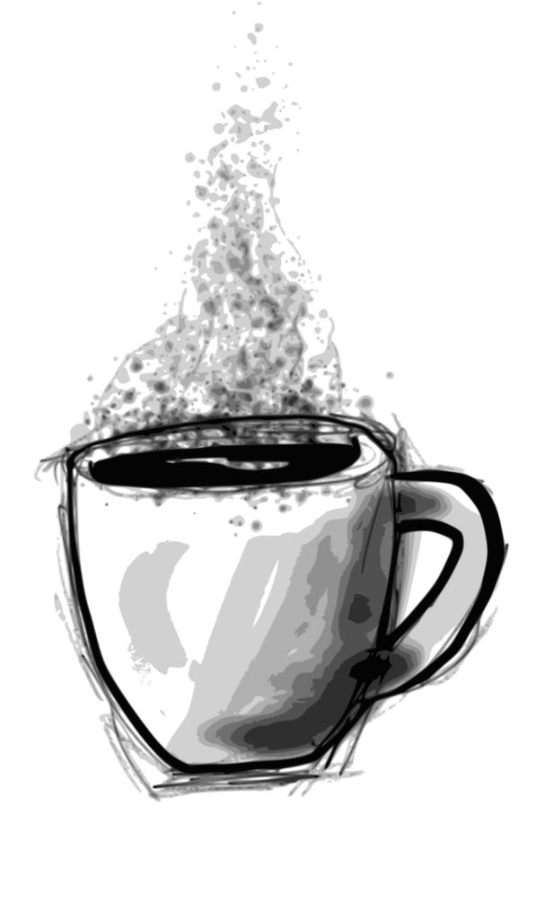 Drawing of steaming coffee in a mug