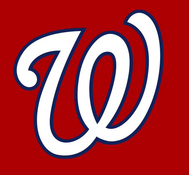 The Washington nationals baseball team logo. A curly white W with a red background.