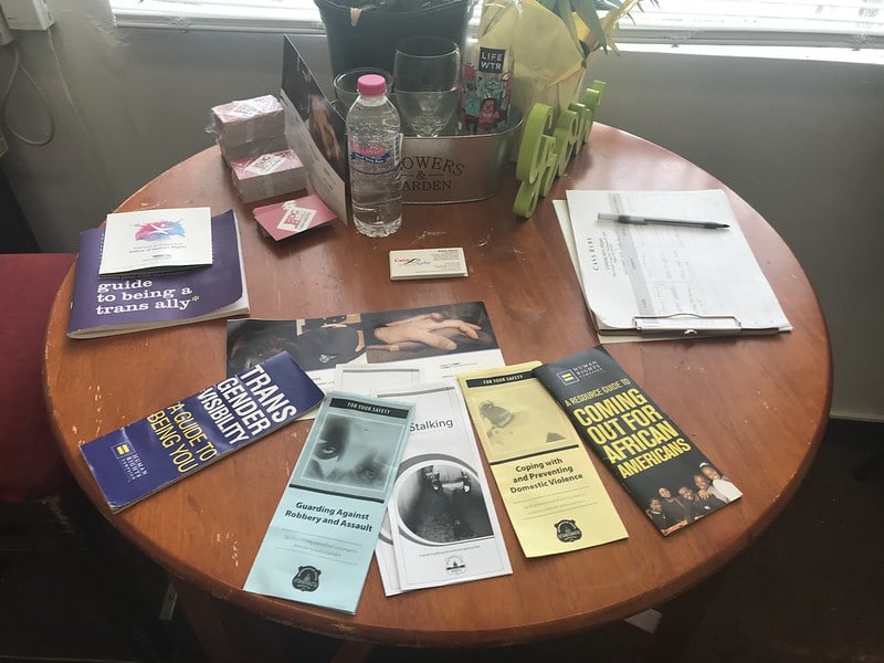 Photo of Transgender visibility Brochures at a LGBTQ friendly shelter in D.C.