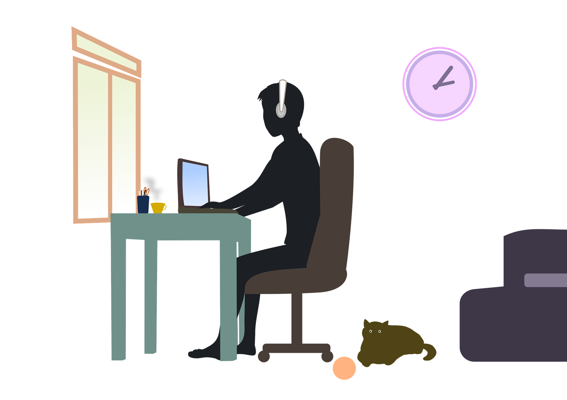 Clipart, man working from home