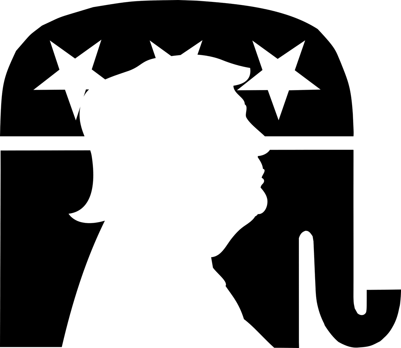 Graphic of Donald Trump silhouette within GOP elephant
