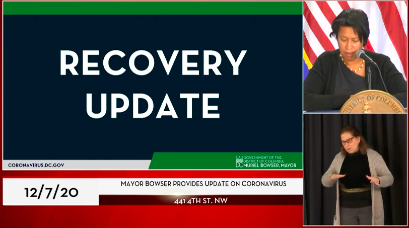 A slide reading "recovery update" accompanied by photos of two women.