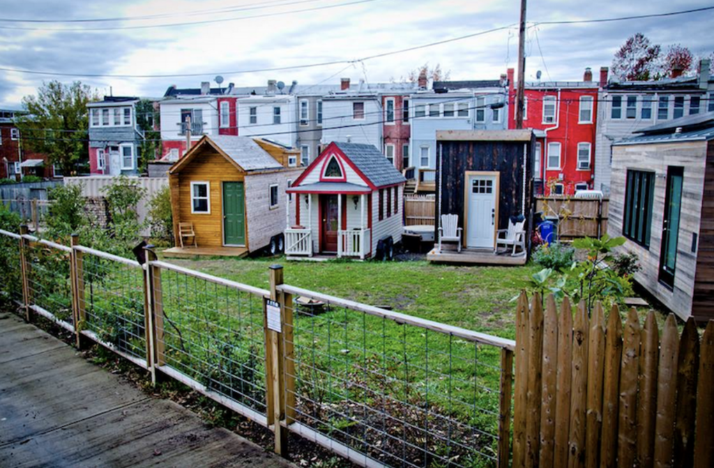 Photo displays a tiny home village in Washington, DC.