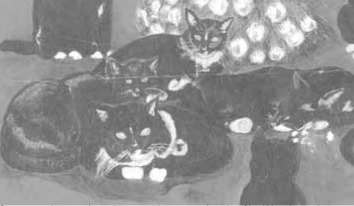 An artistic painting of Veda's cats.