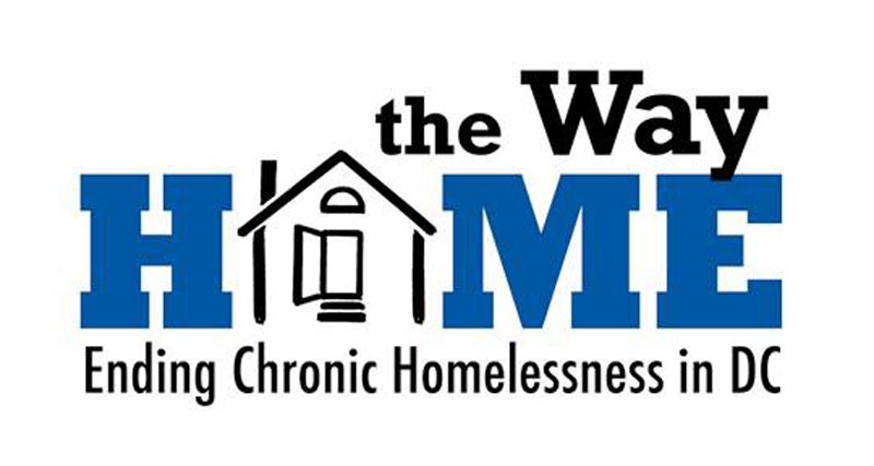 A logo that says "The Way Home" with the "o" in "home" replaced by an image of a house. Below is the phrase "Ending Chronic Homelessness in DC"