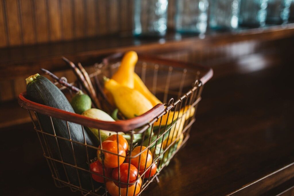 A photo of groceries in a shopping basket